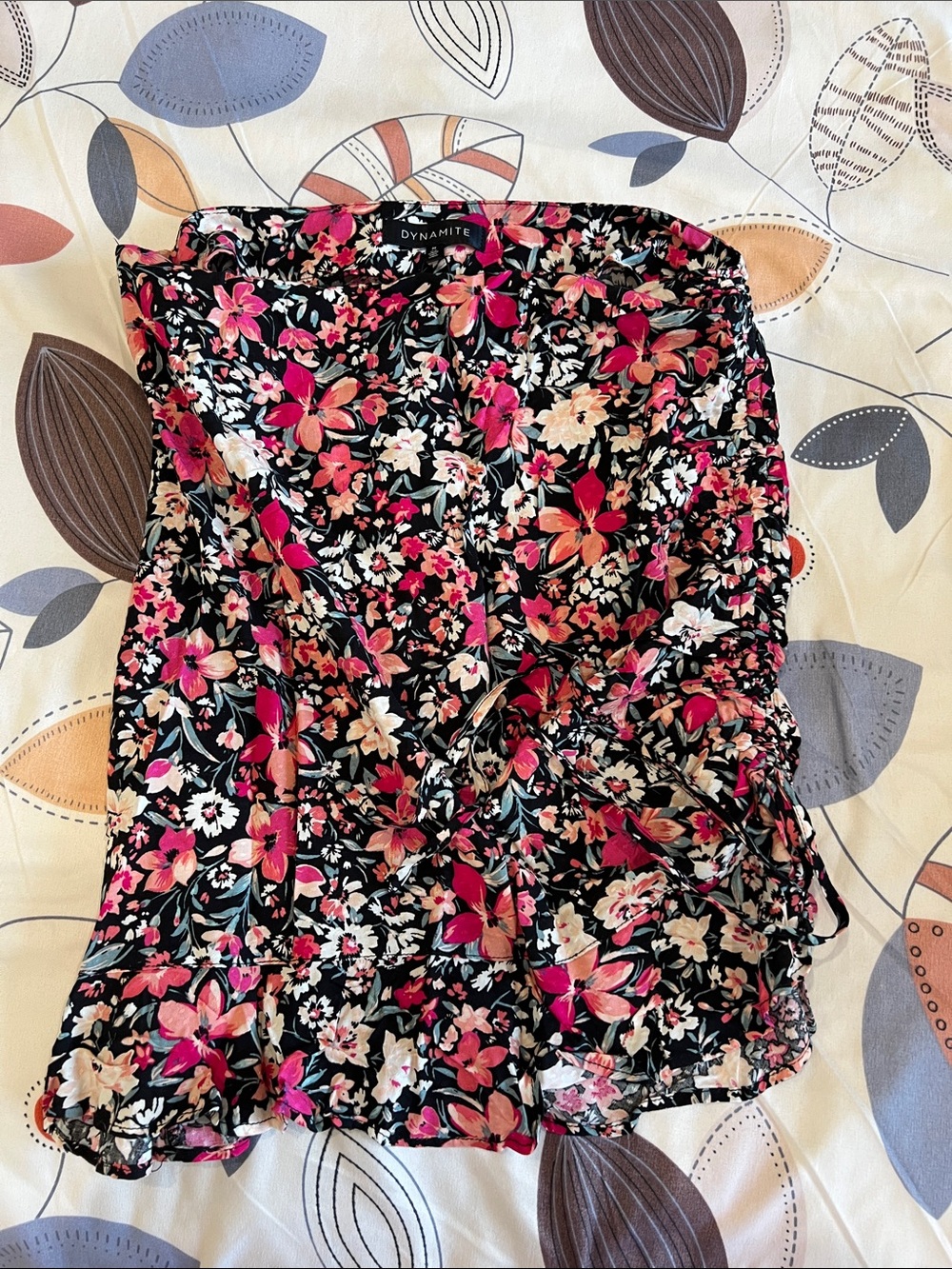 Dynamite Black Mini Wrap Skirt with Pink & Cream Floral Print